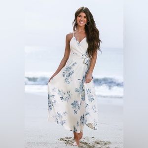 X Madison Beach Wedding Bouquet Floral Belted Chiffon Maxi Dress